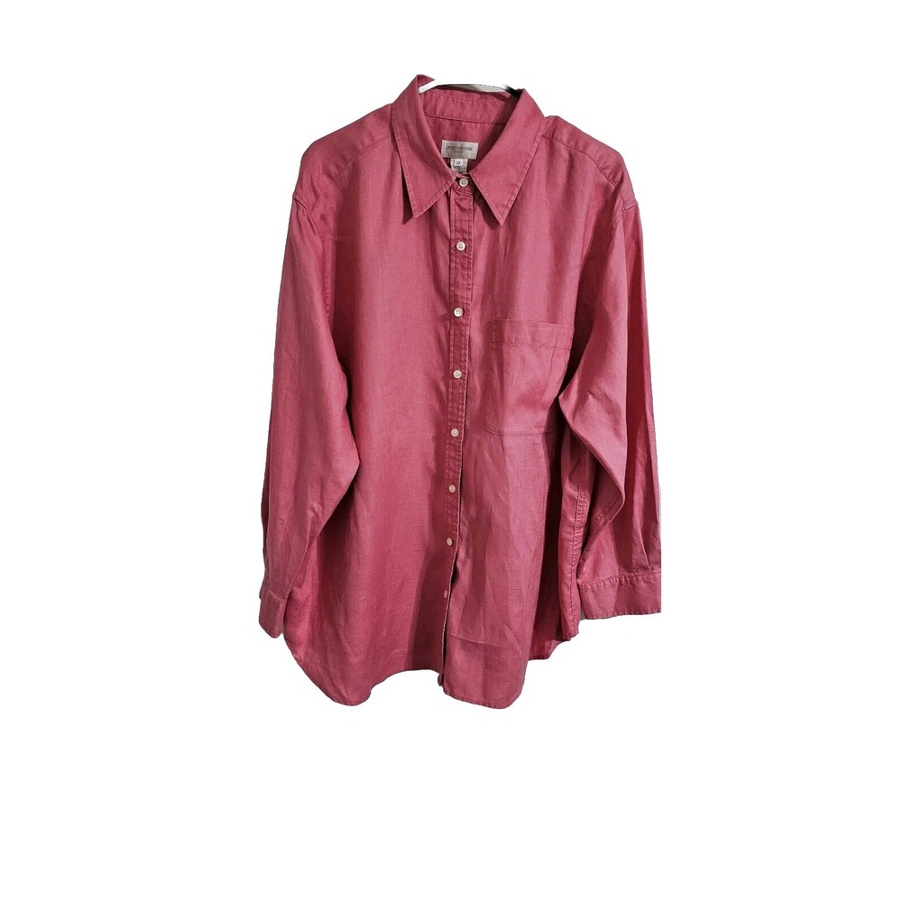 Jones New York Womens Button Up Shirt Pink 3X Long Sleeve 100%‎ Linen Minimalist